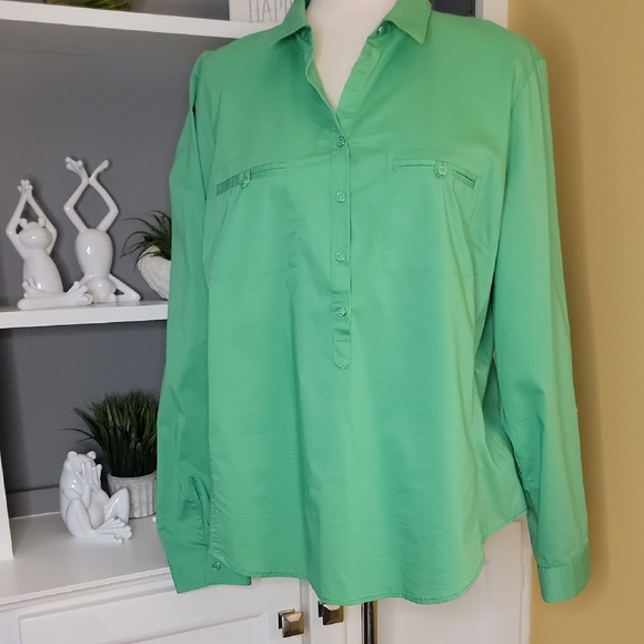 Green Button-Down Shirt New York & Company Vibrant - Picture 1 of 7